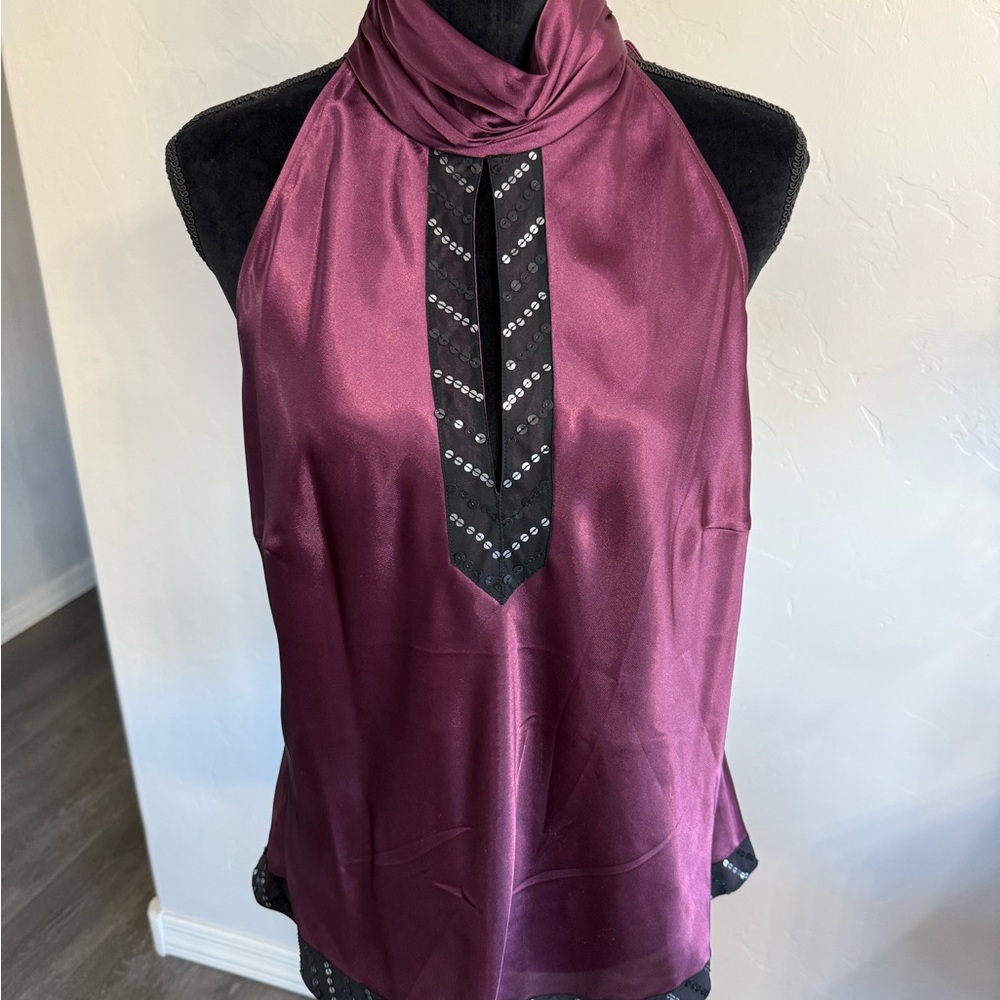 Randolph Duke Satin Plum Halter Blouse and Sweater Set. Size 16